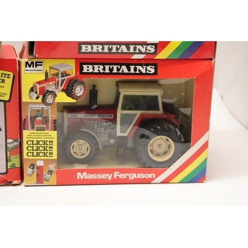 406 - FOUR BRITAINS 1:32 SCLE MODELS TO INCLUDE A MASSEY FERGUSON, DOUBLE REAR WHEELED TRACTOR, A MILKING ... 