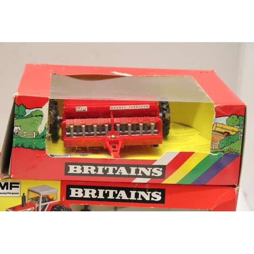 406 - FOUR BRITAINS 1:32 SCLE MODELS TO INCLUDE A MASSEY FERGUSON, DOUBLE REAR WHEELED TRACTOR, A MILKING ... 