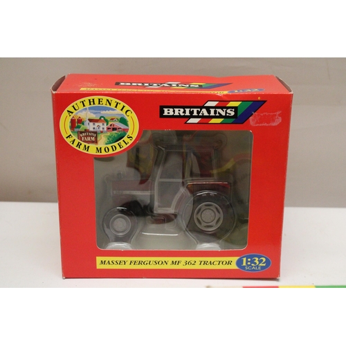 408 - FIVE BRITAINS 1:32 SCALE MODELS TO INCLUDE A MASSEY FERGUSON MF 362 TRACTOR, A VADERSTAD ROLLER, TIP... 