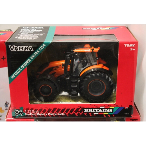 420 - THREE BRITAINS 1:32 SCALE MODELS TO INCLUDE A FARM BUILDING AND ACCESSORIES SET, A METALLIC ORANGE V... 