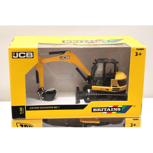 424 - TWO BRITAINS 1:32 SCALE MODELS TO INCLUDE A JCB 416S FARM MASTER AND A JCB MIDI EXCAVATOR 86C-1 - BO... 