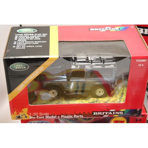 425 - SIX BRITAINS 1:32 SCALE MODELS TO INCLUDE A DUAL PURPOSE BUILDING, A FORD TW10 TRACTOR, A LAND ROVER... 