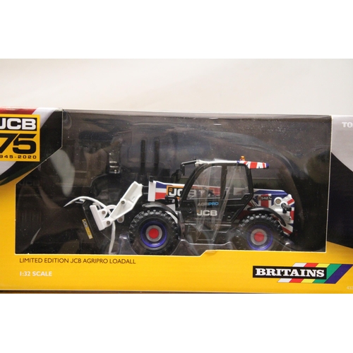 427 - TWO BRITAINS 1:32 SCALE MODELS TO INCLUDE A JCB JS200W EXCAVATOR AND A JCB LIMITED EDITION AGRIPRO L... 