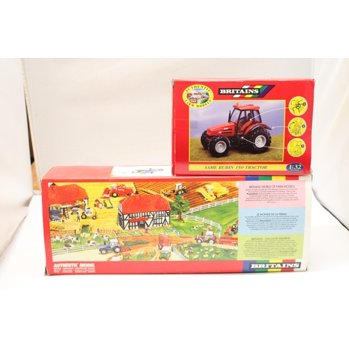 428 - TWO BRITAINS 1:32 SCALE MODELS TO INCLUDE A VALMET LOGGING TRACTOR AND TRAILER AND A SAME RUBIN 150 ... 