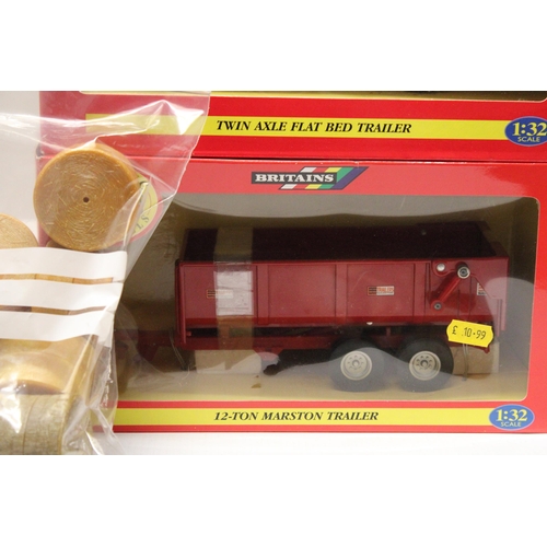 431 - THREE BRITAINS 1:32 SCALE MODELS TO INCLUDE A MOTORISED COUNTY 1884 TRACTOR, A TWIN AXLE FLAT BED TR... 