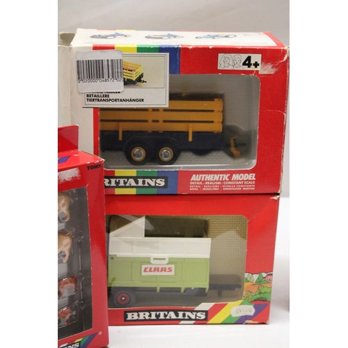 440 - FIVE BRITAINS 1:32 SCALE MODELS TO INCLUDE A FORD 5610 TRACTOR, AN IFOR WILLIAMS TA510T LVESTOCK TRA... 