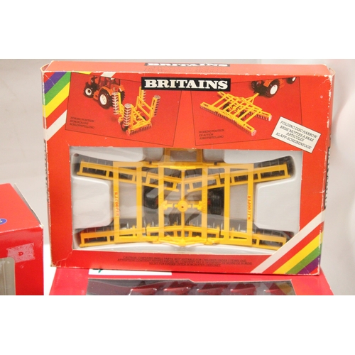 441 - FOUR BRITAINS 1:32 SCALE MODELS TO INCLUDE A MASSEY FERGUSON 5613 TRACTOR, A CLAAS FORAGE HARVESTER,... 