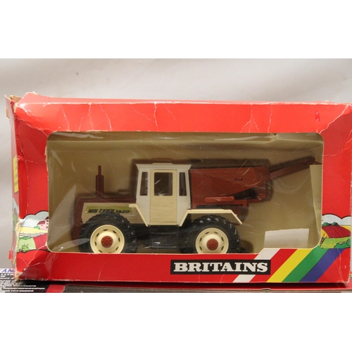 448 - FOUR BRITAINS 1:32 SCALE MODELS TO INCLUDE A MERCEDES BENZ DETACHABLE TRACTOR AND TIPPER HOPPER, AN ... 