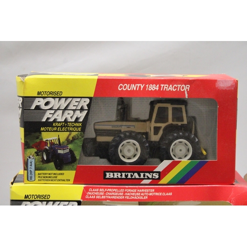 451 - TWO VINTAGE BRITAINS 1:32 SCALE MODELS TO INCLUDE A MOTORISED POWER FARM CLAAS SELF-PROPELLED FORAGE... 