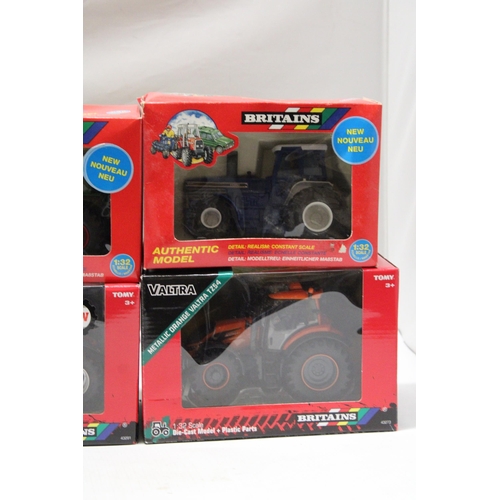 458 - FOUR BRITAINS 1:32 SCALE MODELS TO INCLUDE, A FENDT 615 LSA TRACTOR WITH FLOTATION TYRES, A VALTRA M... 