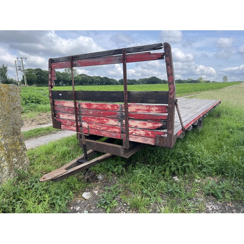 110 - SINGLE AXLE TWIN WHEEL BALE TRAILER APPROX 20 FT WITH SPARE WHEEL AND TYRE  + VAT