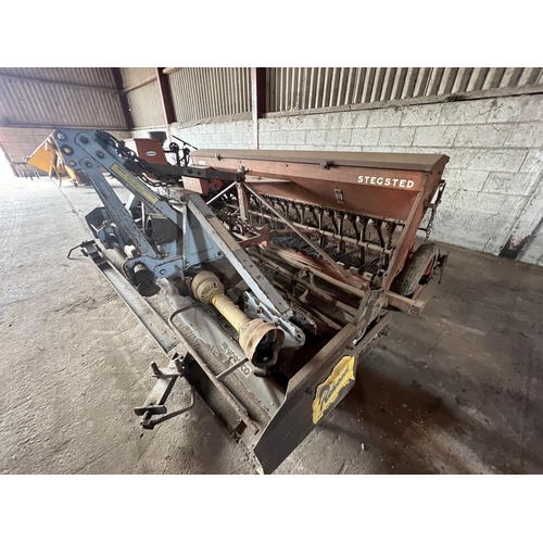 130 - PEGORARO 3 M POWER HARROW WITH STEGSTED 3 M DRILL WITH SPARE BLADES AND PTO  + VAT