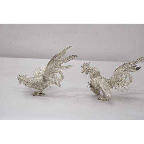 105 - A PAIR OF ITALIAN SILVER PLATED FIGHTING COCKERELS