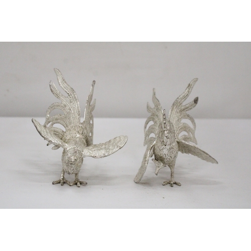 105 - A PAIR OF ITALIAN SILVER PLATED FIGHTING COCKERELS