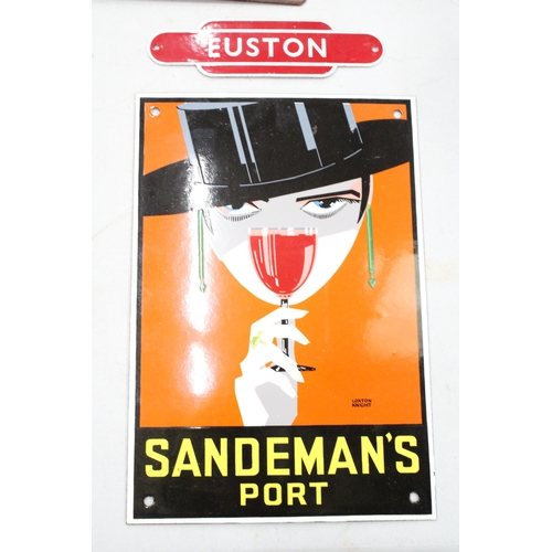 107 - FIVE METAL WALL SIGNS TO INCLUDE EUSTON, CLAPHAM JUNCTION, SANDEMANS PORT ETC