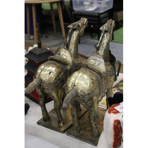 129 - A PAIR OF LARGE CHINESE TANG HORSES - APPROXIMATELY 43CM X 43CM X 15CM