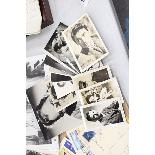 143 - A QUANTITY OF SIGNED VINTAGE PHOTOGRAPHS AND POSTCARDS TOGETHER WITH A COLLECTION OF PRINTS PLUS A L... 