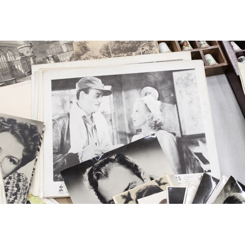 143 - A QUANTITY OF SIGNED VINTAGE PHOTOGRAPHS AND POSTCARDS TOGETHER WITH A COLLECTION OF PRINTS PLUS A L... 