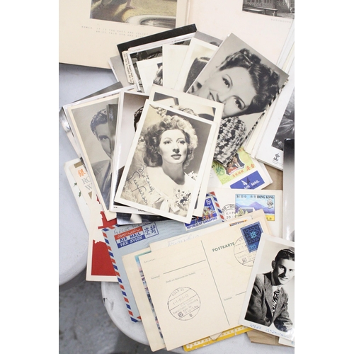 143 - A QUANTITY OF SIGNED VINTAGE PHOTOGRAPHS AND POSTCARDS TOGETHER WITH A COLLECTION OF PRINTS PLUS A L... 