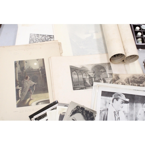 143 - A QUANTITY OF SIGNED VINTAGE PHOTOGRAPHS AND POSTCARDS TOGETHER WITH A COLLECTION OF PRINTS PLUS A L... 