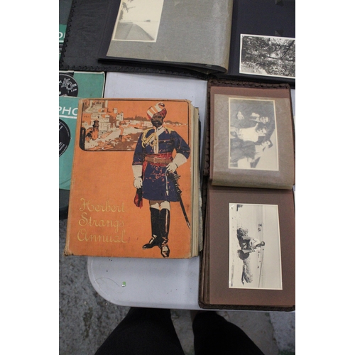 145 - THREE VINTAGE PHOTO ALBUMS CONTAINING PHOTOGRAPHS TOGETHER WITH A HERBERT STRANGS ANNUAL DATED XMAS,... 