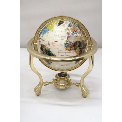 28 - A MOTHER OF PEARL WORLD GLOBE WITH SEMI-PRECIOUS STONES