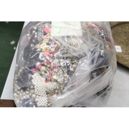 35 - A 15 KG BAG OF VINTAGE COSTUME JEWELLERY