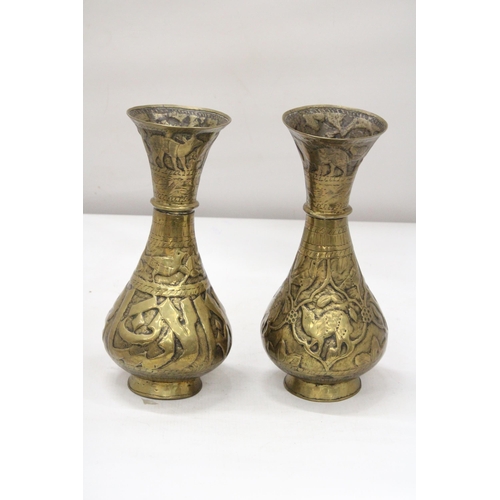 37 - A PAIR OF MIDDLE EASTERN BRASS VASES, HEIGHT 29CM