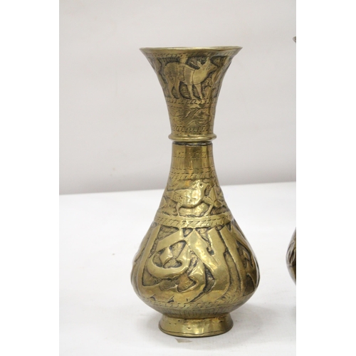 37 - A PAIR OF MIDDLE EASTERN BRASS VASES, HEIGHT 29CM