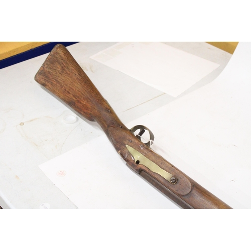 44 - A TRADE STOCK AND BARREL FLINTLOCK RIFLE