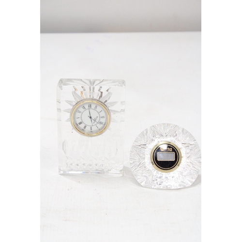 5 - A WATERFORD CRYSTAL LISMORE MINI VANITY CLOCK TOGETHER WITH A WATERFORD CRYSTAL STAR DIGITAL CLOCK