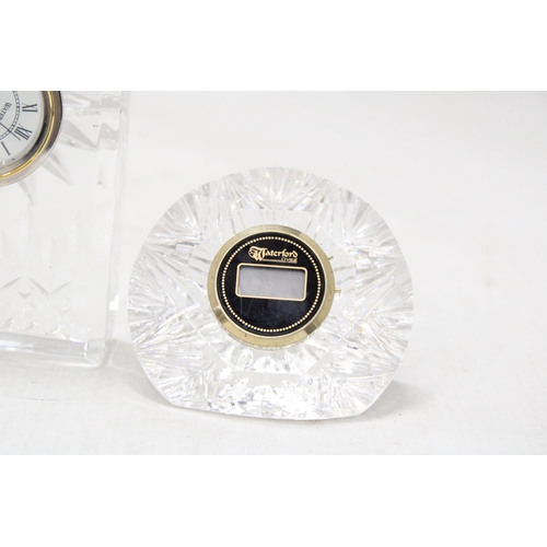 5 - A WATERFORD CRYSTAL LISMORE MINI VANITY CLOCK TOGETHER WITH A WATERFORD CRYSTAL STAR DIGITAL CLOCK