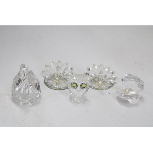 50 - A QUANTITY OF SWAROVSKI TO INCLUDE A SWAN, OWL, OYSTER SHELL AND TWO PEACOCKS