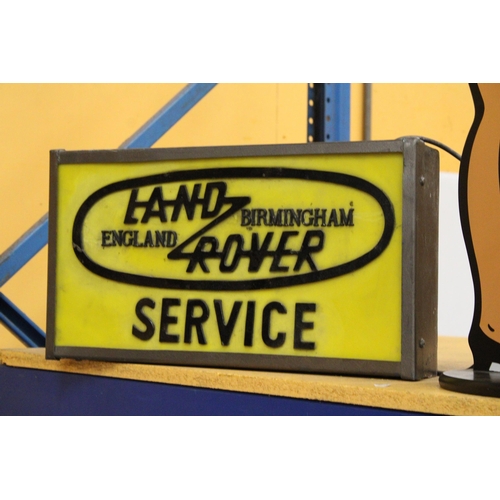 52 - AN ILLUMINATED LAND ROVER BIRMINGHAM ENGLAND SERVICE SIGN - 52 X 28 CM