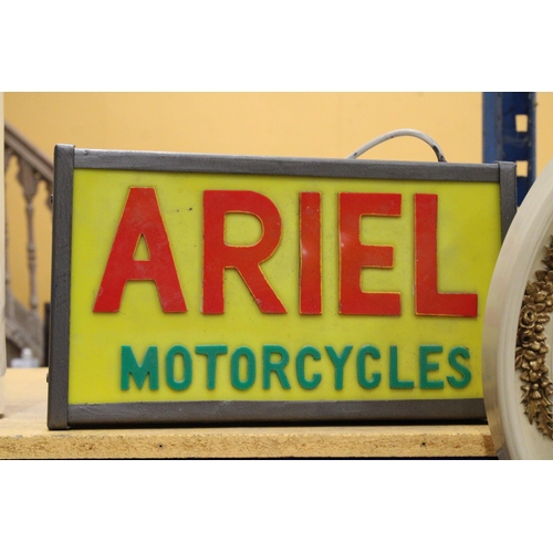 56 - AN ILLUMINATED ARIEL MOTORCYCLES SIGN - 41.5 CM X 24.5 CM