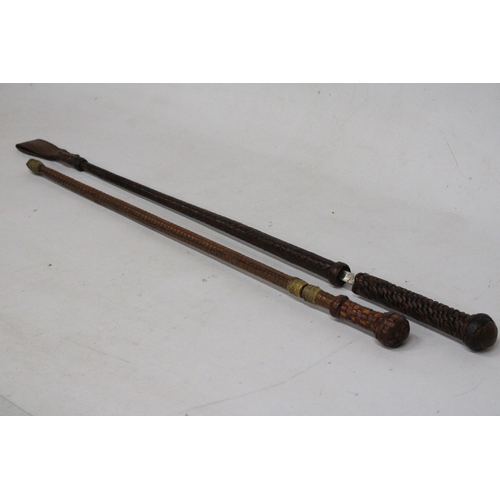 9 - TWO VINTAGE RIDING CROPS WITH DISPATCHER BLADES