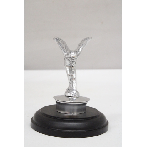 154 - A CHROME MODEL OF 'FLYING LADY' ON A STAND, HEIGHT 14CM