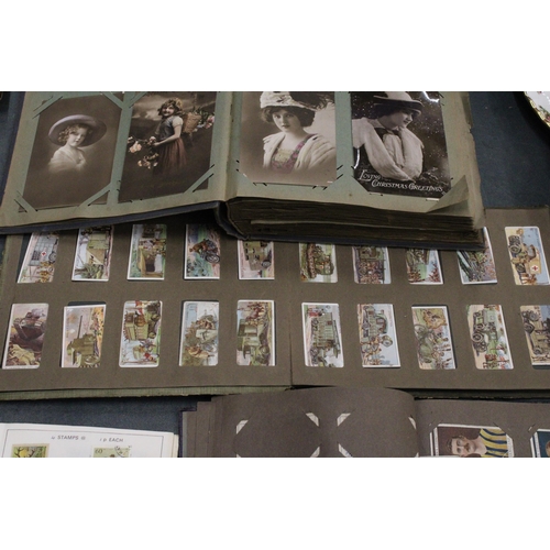 158 - A QUANTITY OF VINTAGE CIGARETTE CARDS IN ALBUMS TO INCLUDE OGDENS AND WILLS TOGETHER WITH A FURTHER ... 