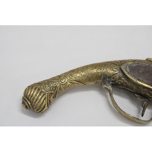 170 - A HEAVY BRASS ORNAMENTAL FLINTLOCK PISTOL