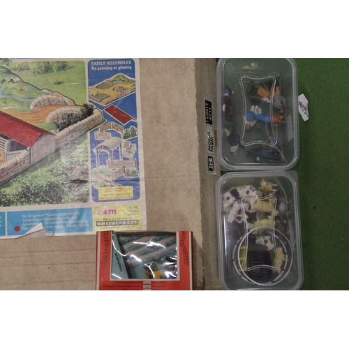 464 - A LARGE QUANTITY OF VINTAGE BRITAINS FARM MODELS AND VEHICLES TO INCLUDE A MODEL FARMYARD, CODE 4711... 