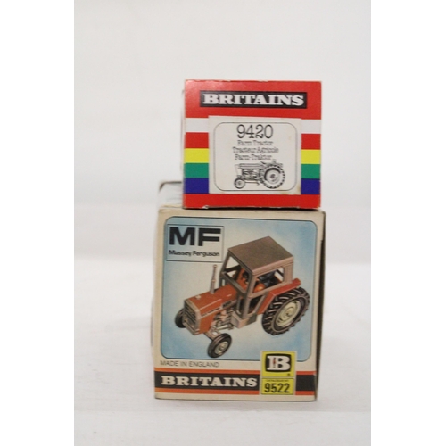 472 - TWO VINTAGE BRITAINS MODELS TO INCLUDE CODE 9420, A FARM TRACTOR AND CODE 9522, A MASSEY FERGUSON TR... 