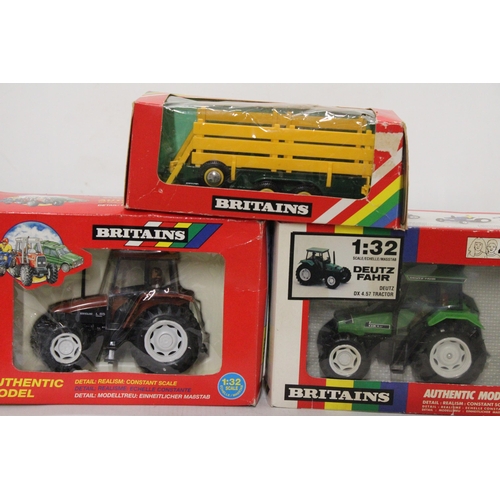 476 - THREE BRITAINS 1:32 SCALE MODELS TO INCLUDE A FIATAGRI L85 TRACTOR, A DEUTZ DX 4.57 TRACTOR AND AN A... 