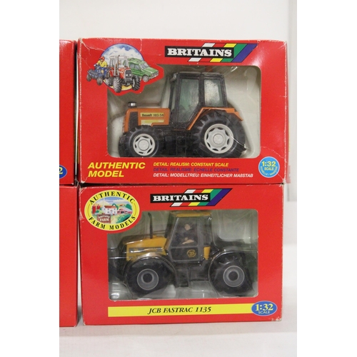 478 - FOUR BRITAINS 1:32 SCALE MODELS TO INCLUDE A RENAULT 103.54 TRACTOR, A MASSEY FERGUSON MF 3680 TRACT... 