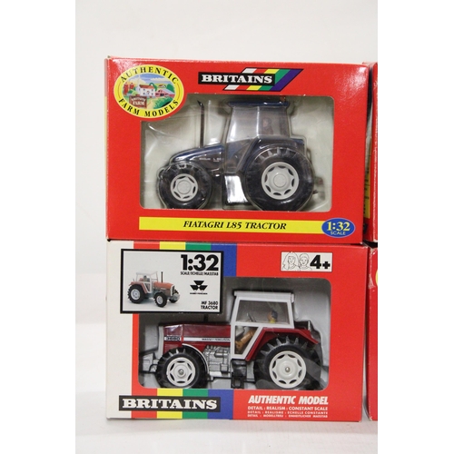 478 - FOUR BRITAINS 1:32 SCALE MODELS TO INCLUDE A RENAULT 103.54 TRACTOR, A MASSEY FERGUSON MF 3680 TRACT... 