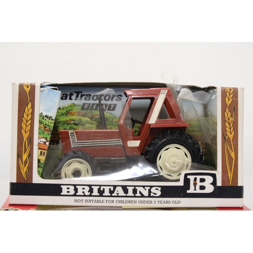 481 - TWO VINTAGE BRITAINS MODELS TO INCLUDE A FIAT TRACTOR AND A VICON VARI SPREADER - BOTH BOXED