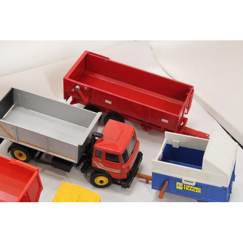 493 - EIGHT BRITAINS 1:32 SCALE MODELS TO INCLUDE A COUNTY TRACTOR, A MAGIRUS DEUTZ TRUCK, A KRAMPE TIPPER... 