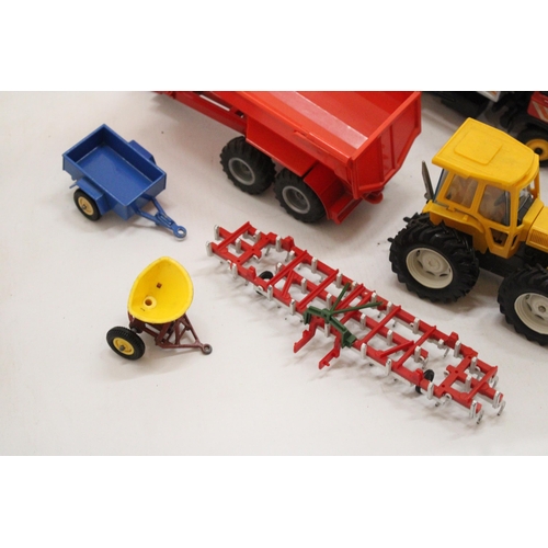 493 - EIGHT BRITAINS 1:32 SCALE MODELS TO INCLUDE A COUNTY TRACTOR, A MAGIRUS DEUTZ TRUCK, A KRAMPE TIPPER... 