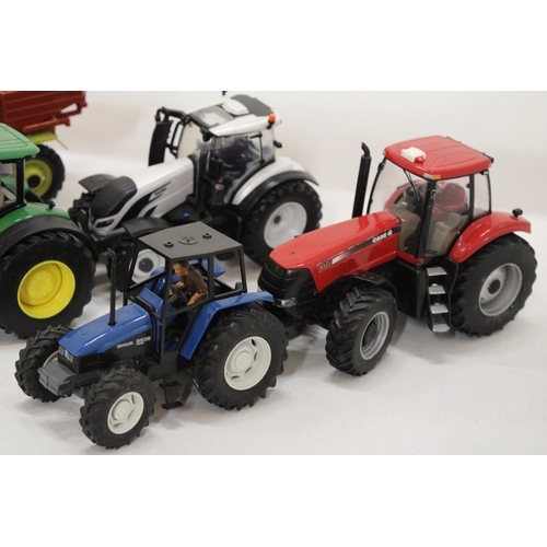 496 - FIVE BRITAINS 1:32 SCALE MODELS TO INCLUDE JOHN DEERE 7310R, CASE TRACTOR, A MERCEDES TRACTOR, A VAL... 