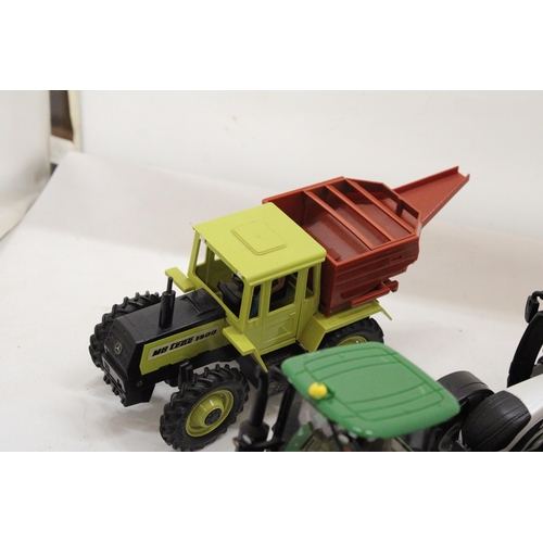 496 - FIVE BRITAINS 1:32 SCALE MODELS TO INCLUDE JOHN DEERE 7310R, CASE TRACTOR, A MERCEDES TRACTOR, A VAL... 