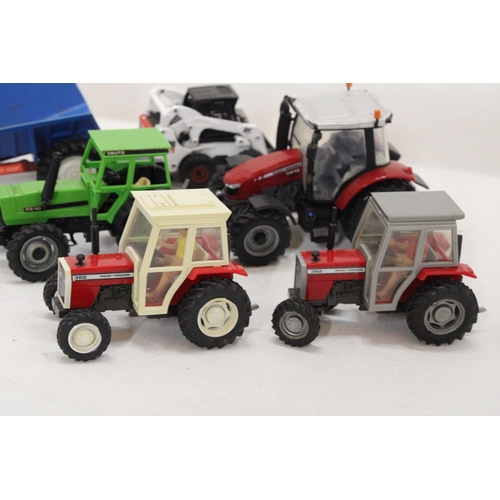 497 - SIX BRITAINS MODELS TO INCLUDE A DEUTZ TRACTOR, A MASSEY FERGUSON 362 TRACTOR, A MASSEY FERGUSON 561... 